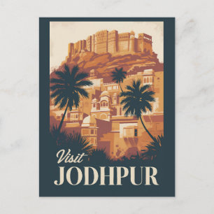Carte Postale Jodhpur Inde Illustration Art de Voyage Vintage