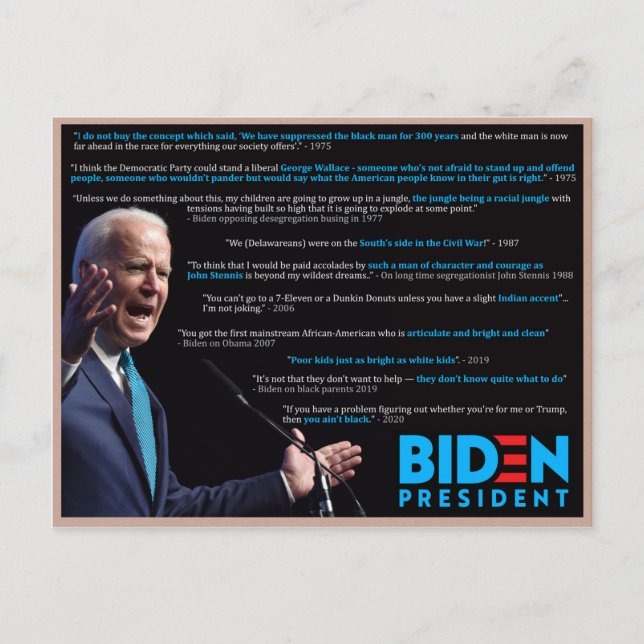 Carte Postale Joe Biden cite la race (Devant)