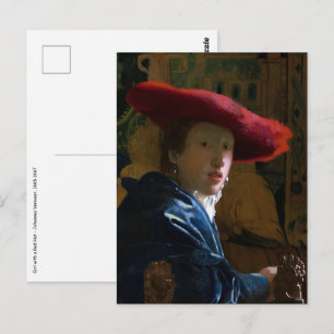 Carte Postale Johannes Vermeer - Fille au chapeau rouge