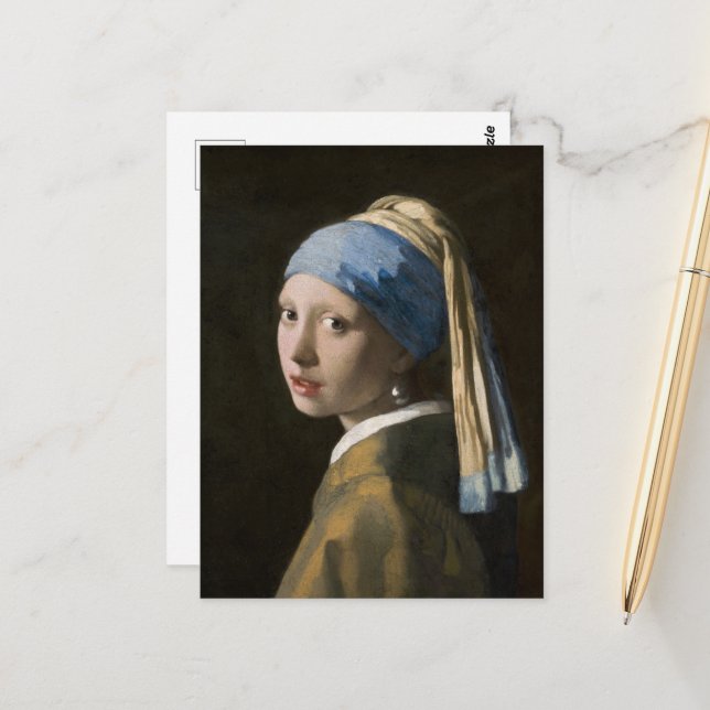 Carte Postale Johannes Vermeer, Jeune fille à la perle (Devant/Arrière en situation)