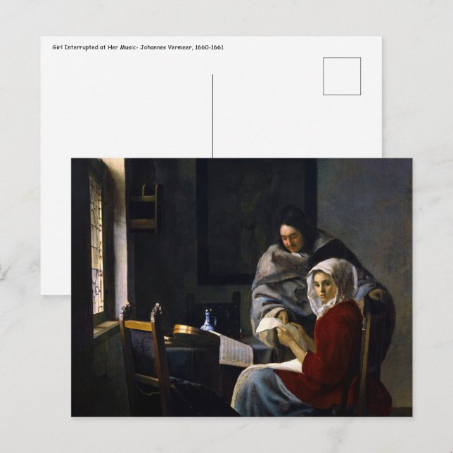 Carte Postale Johannes Vermeer - Une fille interrompue à sa musi (Devant / Derrière)