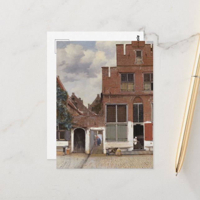 Carte Postale Johannes Vermeer, Vue de maisons à Delft (Devant/Arrière en situation)
