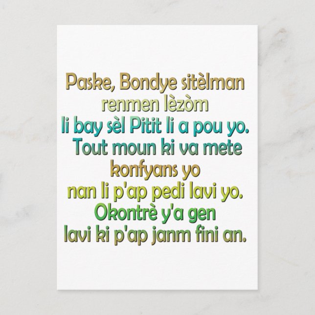 Carte Postale John 3:16 Créole haïtien (Devant)