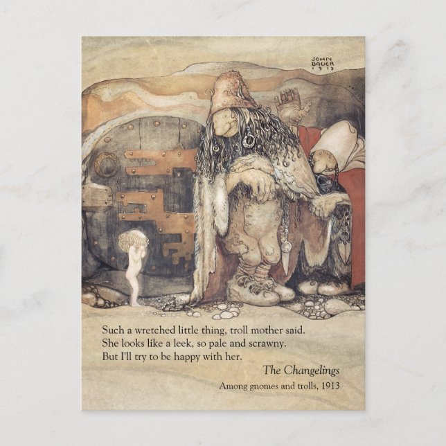 Carte Postale John Bauer Troll couple Princesse bébé Changelins (Devant)