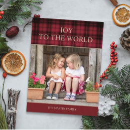 Carte Postale Joie de Noël à carreaux de buffle de campagne rust