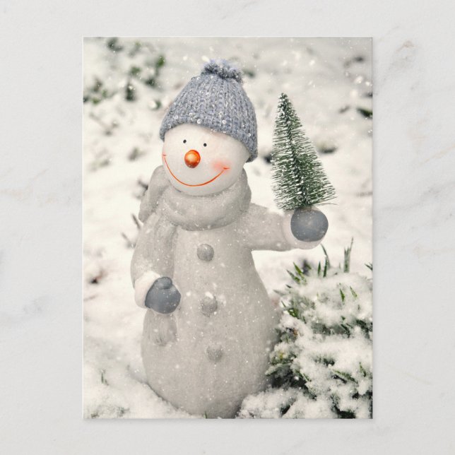 Carte Postale Joie de Noël avec Snowman souriant (Devant)