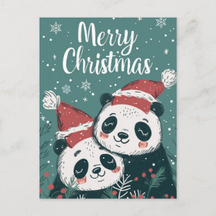 Carte Postale Joie Noël Panda Cute