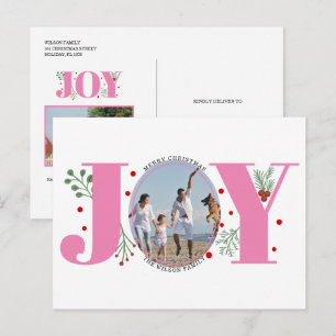 Carte Postale Joie rose avec baies photo de Noël