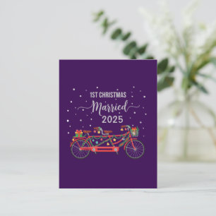 Carte Postale Joli 1er Noël Mariés 2025 Bicyclette Tandem