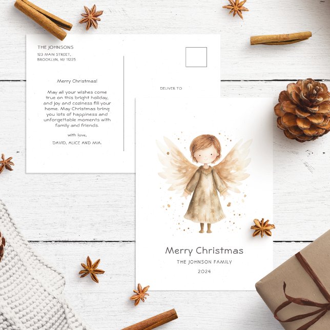 Carte Postale Joli ange de bébé de Noël beige Boho  (Créateur téléchargé)