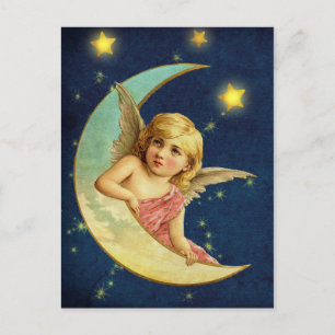 Carte Postale Joli ange victorien céleste sur un croissant de lu