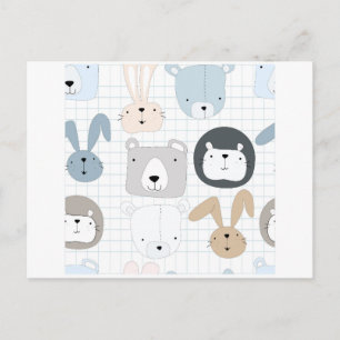 Carte Postale Joli animal dessin animé ours en peluche, lion et