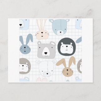 Carte Postale Joli animal dessin animé ours en peluche, lion et
