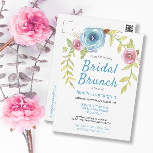Carte Postale Joli aquarelle Fête des mariées florale Brunch