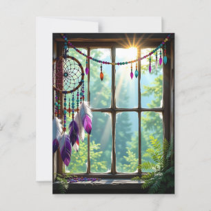 Carte Postale Joli attrape-rêves violet dans une fenêtre  