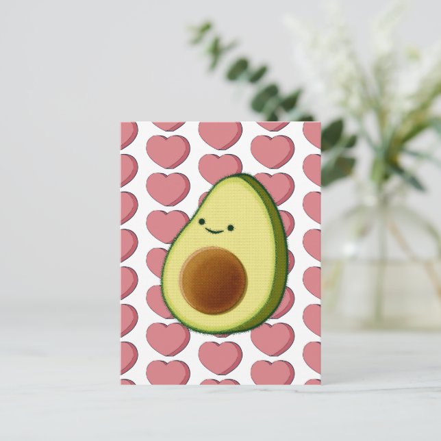 Carte Postale Joli avocat vert dans un cœur rouge Saint-Valentin (Debout devant)