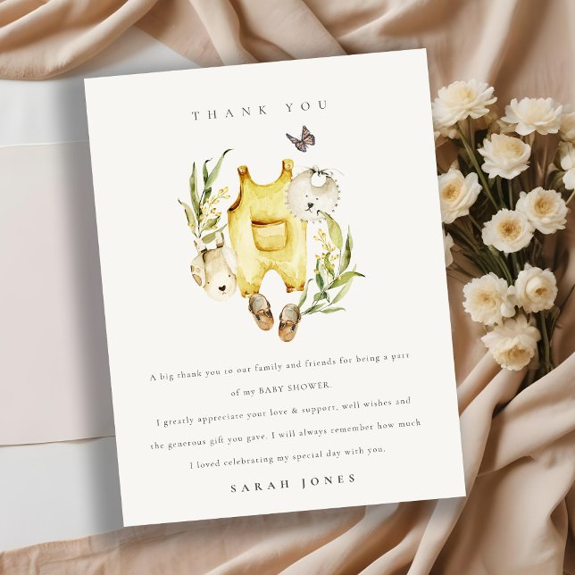 Carte Postale Joli Baby shower en feuillage jaune Vêtements (Créateur téléchargé)