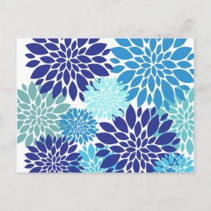 Carte Postale Joli bleu Turquoise Turquoise Fleurs Floral Art