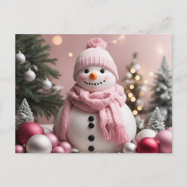 Carte Postale Joli bonhomme de Noël rose (Devant)