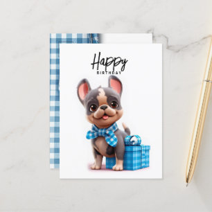 Carte Postale Joli bouledogue français, chien drôle en chemise b