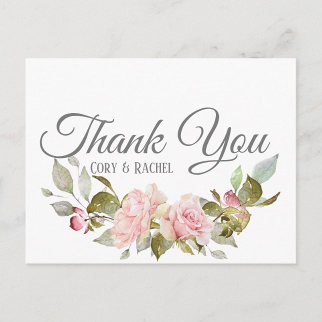 Carte Postale Joli bouquet de roses roses sur le Merci (Devant)
