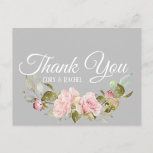Carte Postale Joli bouquet de roses roses sur Merci gris