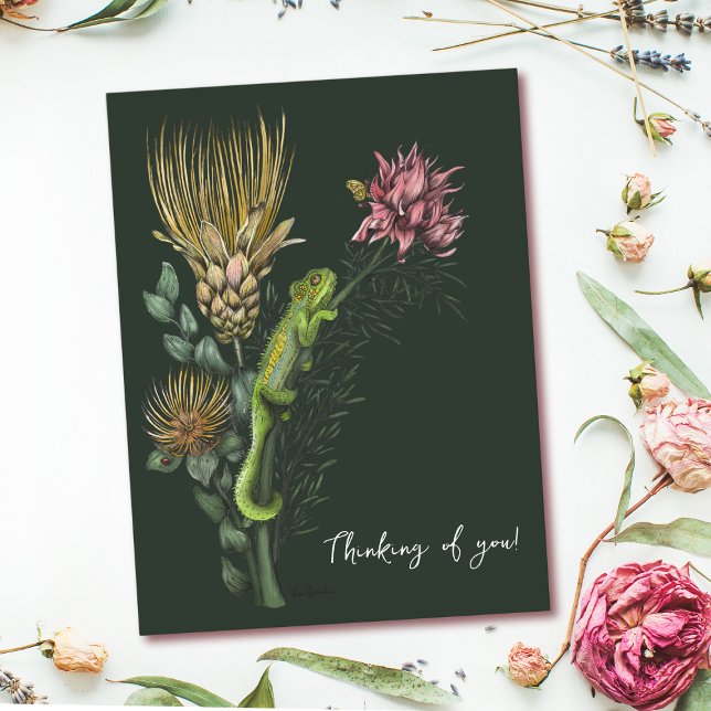 Carte Postale Joli Caméléon Floral Vert Art Pensées Pour Toi (Créateur téléchargé)