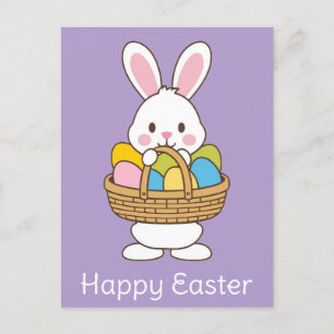 Carte Postale Joli caricature Pâques Panier oeufs de lapin