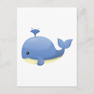 Carte Postale Joli Cartoon Bleu Baleine Eau Épousante