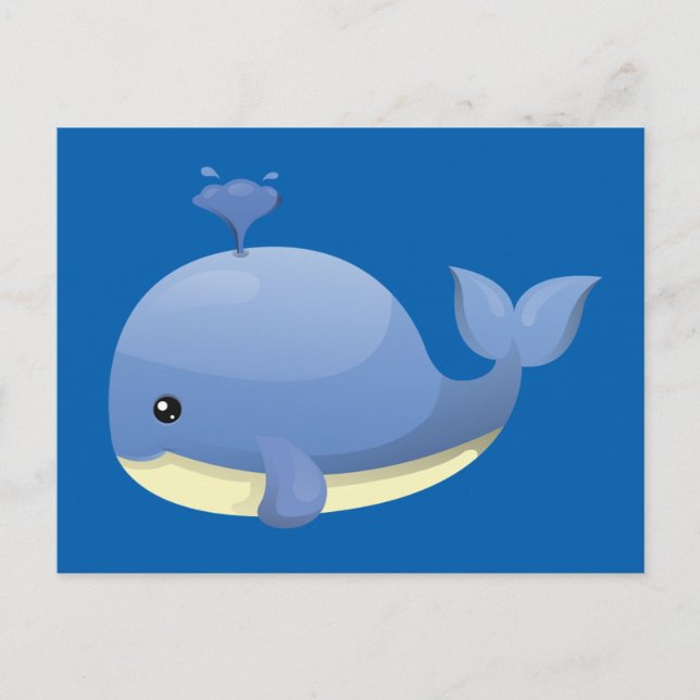 Carte Postale Joli Cartoon Bleu Baleine Eau Épousante (Devant)