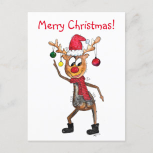 Carte Postale Joli Cerf de Noël Dansant Fantaisiste
