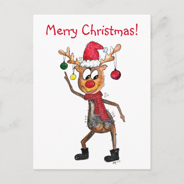 Carte Postale Joli Cerf de Noël Dansant Fantaisiste (Devant)