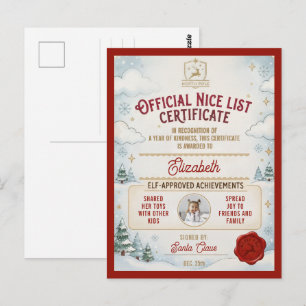 Carte Postale Joli Certificat de Liste Rouge Hiver Photo Père No