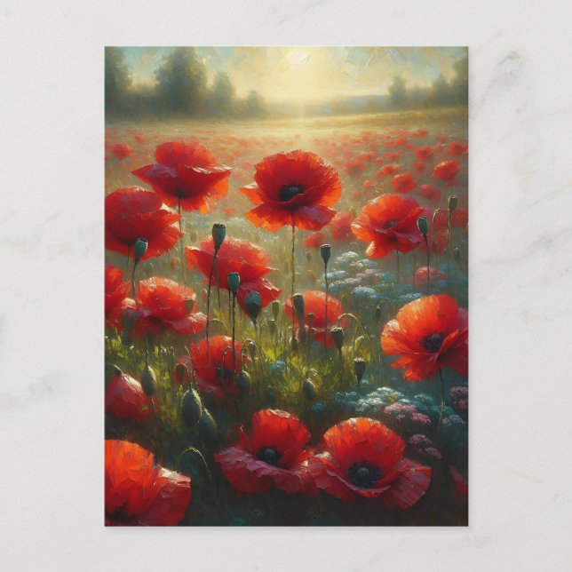 Carte Postale Joli champ rouge de pavot | Salut (Devant)