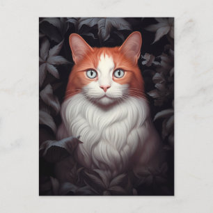 Carte Postale Joli chat blanc de gingembre parmi les Feuilles