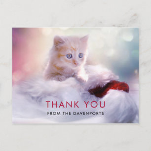 Carte Postale Joli Chat de Noël Merci