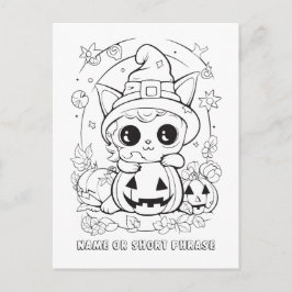 Carte Postale Joli Chat d'Halloween à Colorier