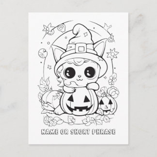 Carte Postale Joli Chat d'Halloween à Colorier