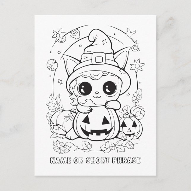 Carte Postale Joli Chat d'Halloween à Colorier (Devant)