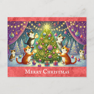 Carte Postale Joli chat en caricature Chat Kitten Joyeux Noël