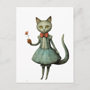 Carte Postale Joli Chat Gris Fantaisiste