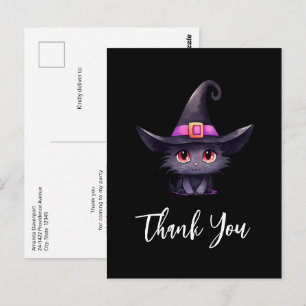 Carte Postale Joli chat noir portant un chapeau de sorcière Merc
