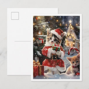 Carte Postale Joli Chat Père Noël Joyeux Noël