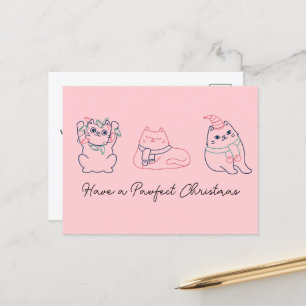 Carte Postale Joli Chat Rose Noël Merci