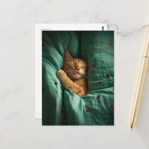 Carte Postale Joli chat roux endormi