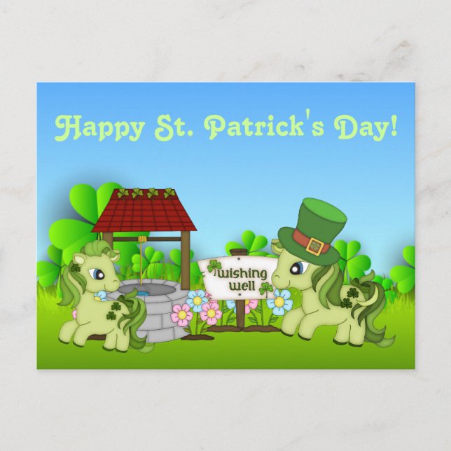 Carte Postale Joli cheval de la Saint Patrick Shamrock Ponies (Devant)