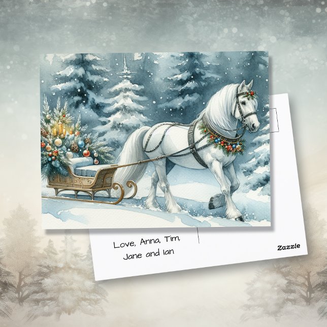 Carte Postale Joli Cheval d'hiver et un Sleigh de Noël (Créateur téléchargé)