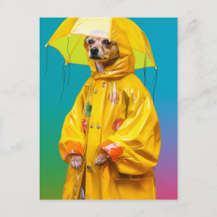 Carte Postale Joli Chien dans un Manteau Jaune de Pluie