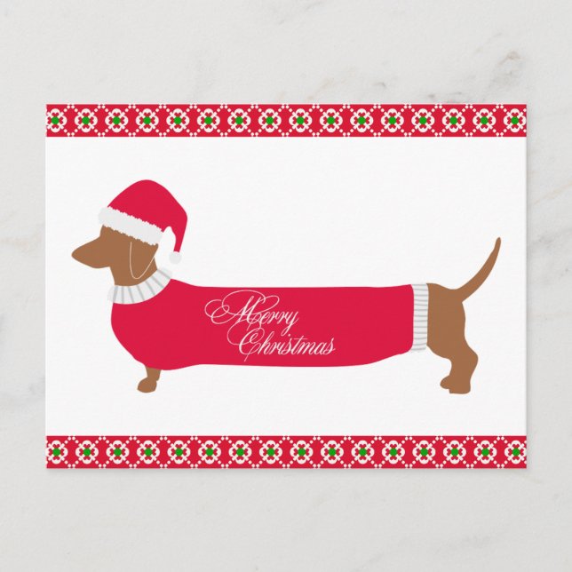 Carte Postale Joli chien de Noël Dachshund (Devant)