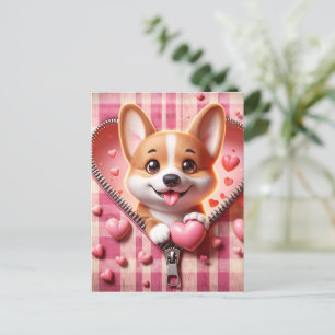 Carte Postale Joli chiot 3D dans un Arrière - plan rose et blanc